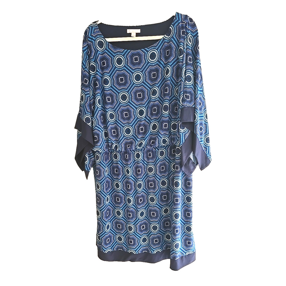 Christopher Banks Blue Geometric Kimono Sleeve Midi Dress‎ Womans Plus Size 3X